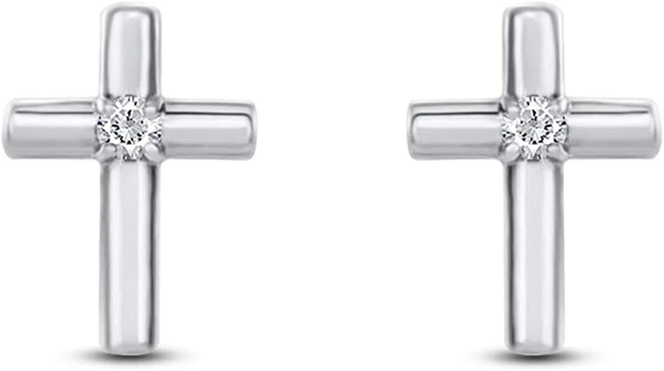 Aretes cruzados de diamantes naturales de corte redondo enchapados en oro de 14K en plata Foto 2 de 4