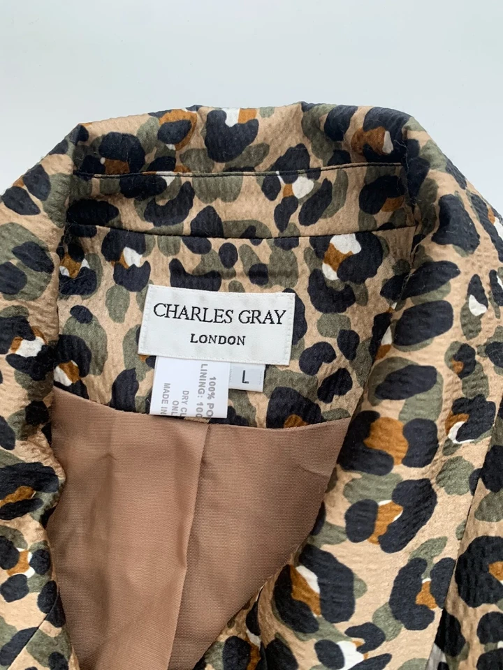 Chaqueta Blazer Charles Gray London L Mujer Diseñador Leopardo Camuflada Foto 2 de 4