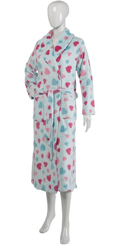 Slenderella Damen Herz Design Morgenmantel Schalkragen Kuschel Fleece Bademantel - Bild 8 von 21