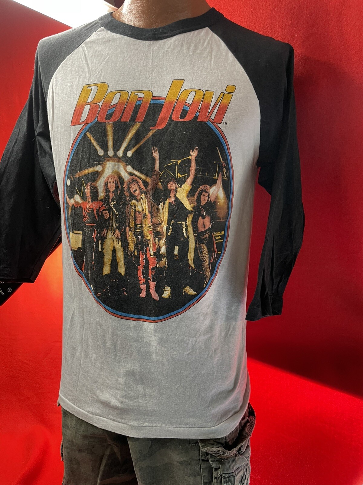 Vintage Bon Jovi Slippery When Wet 1987 Very rare 2 Dates Jersey  Shirt Germany