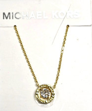 MICHAEL KORS GOLD TONE BRASS HALO CLEAR CRYSTAL CHARM CHAIN NECKLACE MKJ0100A