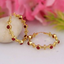 18k Gold Plated Ruby Hoop Earrings 925 Sterling Silver Cross Hoop Earrings