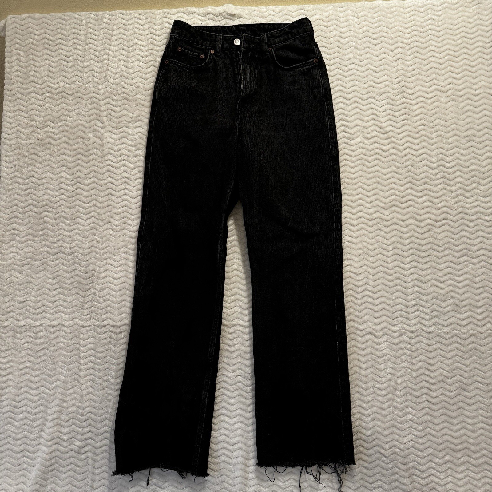 Jeans Weekend Fila Donna Nero Taglia 26 32 Gamba Larga Fine Sfilacciata