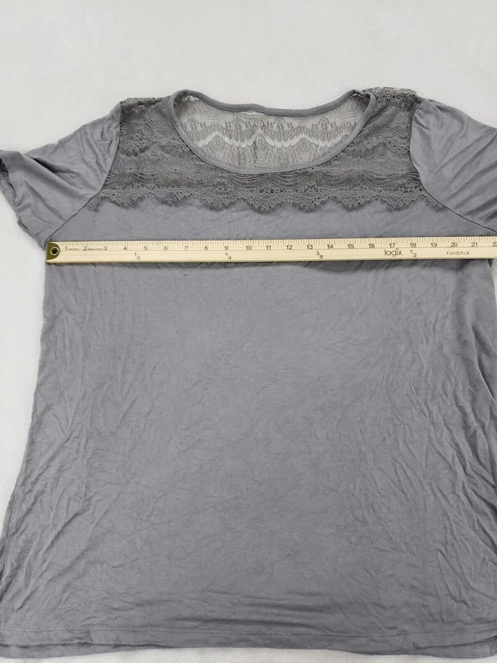 Lane Bryant Top Women Plus 18/20 Gray Lace Loose Fit T-shirt Boho Stretch - Image 3 of 4