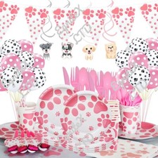 Dog Cat Birthday Party Supplies Pet Tableware Decorations Set Banner & Balloons