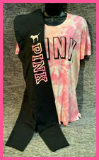 Victoria's Secret Pink Campus Tee Shirt  Leggings Set Sunset Ombre Tie Dye M L