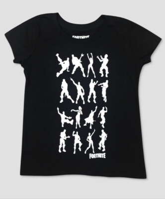 NWT Girls Fortnite Dance Emotes Game Black T-shirt Shirt Size XL 14/16
