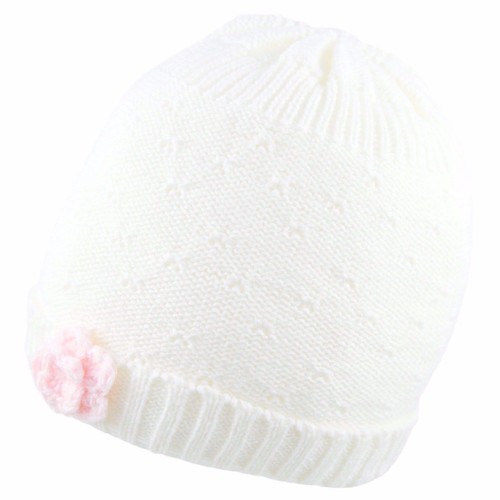 Baby Mädchen Beanie Mütze Kappe mit Blume Winter gestrickt warm Baumwolle Futter 0-6 Monate - Bild 7 von 9