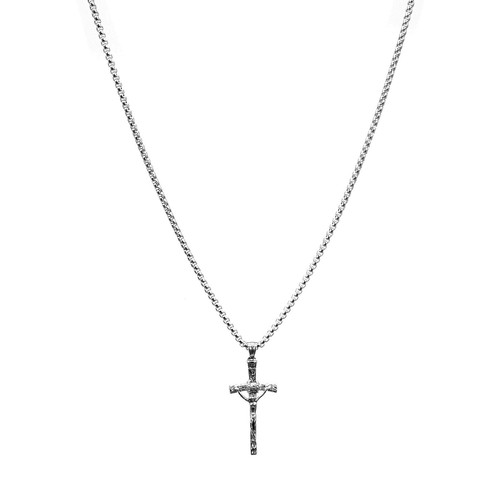 Edelstahl Halskette Figaro Kette 3 mm Anhänger Kreuz Jesus Silber - Picture 2 of 5