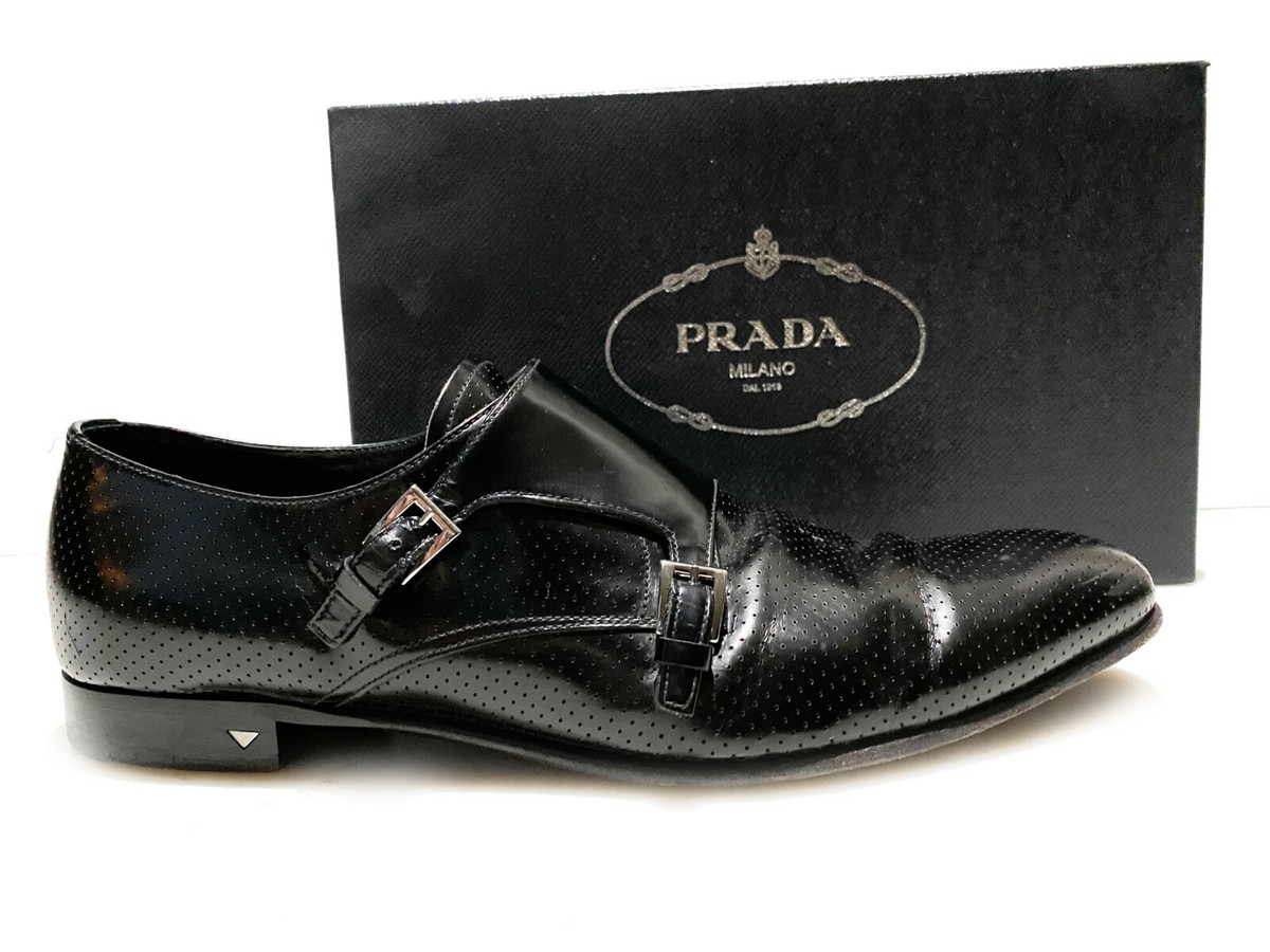 Prada Saffiano Black Leather Double Monk Shoe | (US Size 10) | eBay