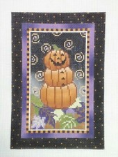 MINDY needlepoint HP handpainted canvas PUMPKIN MAN October 8g 18m 4.25"x6.25"