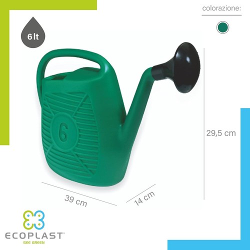 Annaffiatoio Innaffiatoio verde con manico e doccetta plastica 6 LITRI - Foto 8 di 12