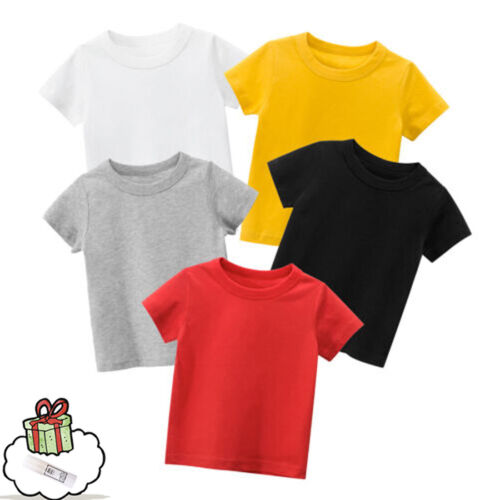 Summer Girls Boys Short Sleeve Basic T Shirt Casual Tees Tops Soild Color Blouse