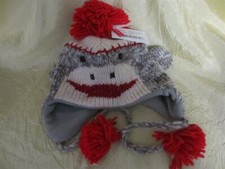 NWT 3-6 years Child youth SOCK MONKEY deLux HAT knit cap costume FLC LINED