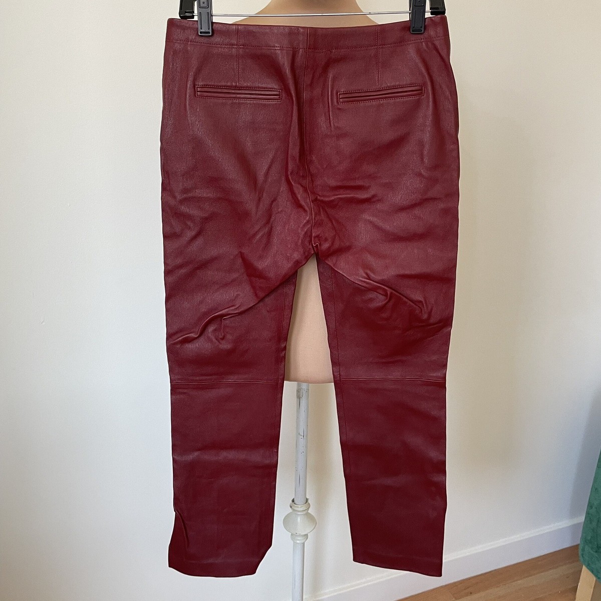 Helmut Lang 100% Lamb Leather Straight Leg Red Ankle Slit Pants HLW21344  EUC 2 | eBay