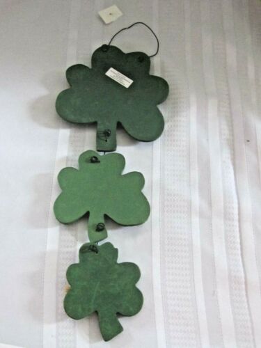 St Patrick's Day 3 Green Irish Shamrocks Wood Door Sign Wall Hanging Home Decor - Picture 3 of 4
