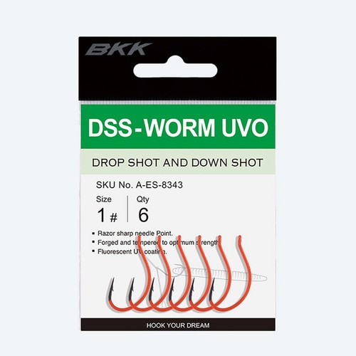BKK Haken Dss-Worm Uvo Drop Shot Haken - UV Orange Angelhaken alle Größen - Bild 1 von 2