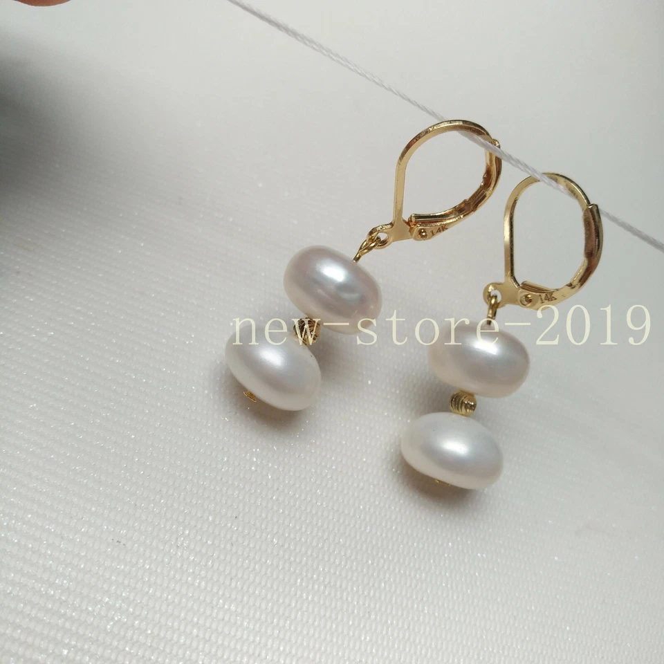 Natural AAA+ Akoya White Oval Pearl Leverback Earrings 14k Gold P - Image 4 of 4
