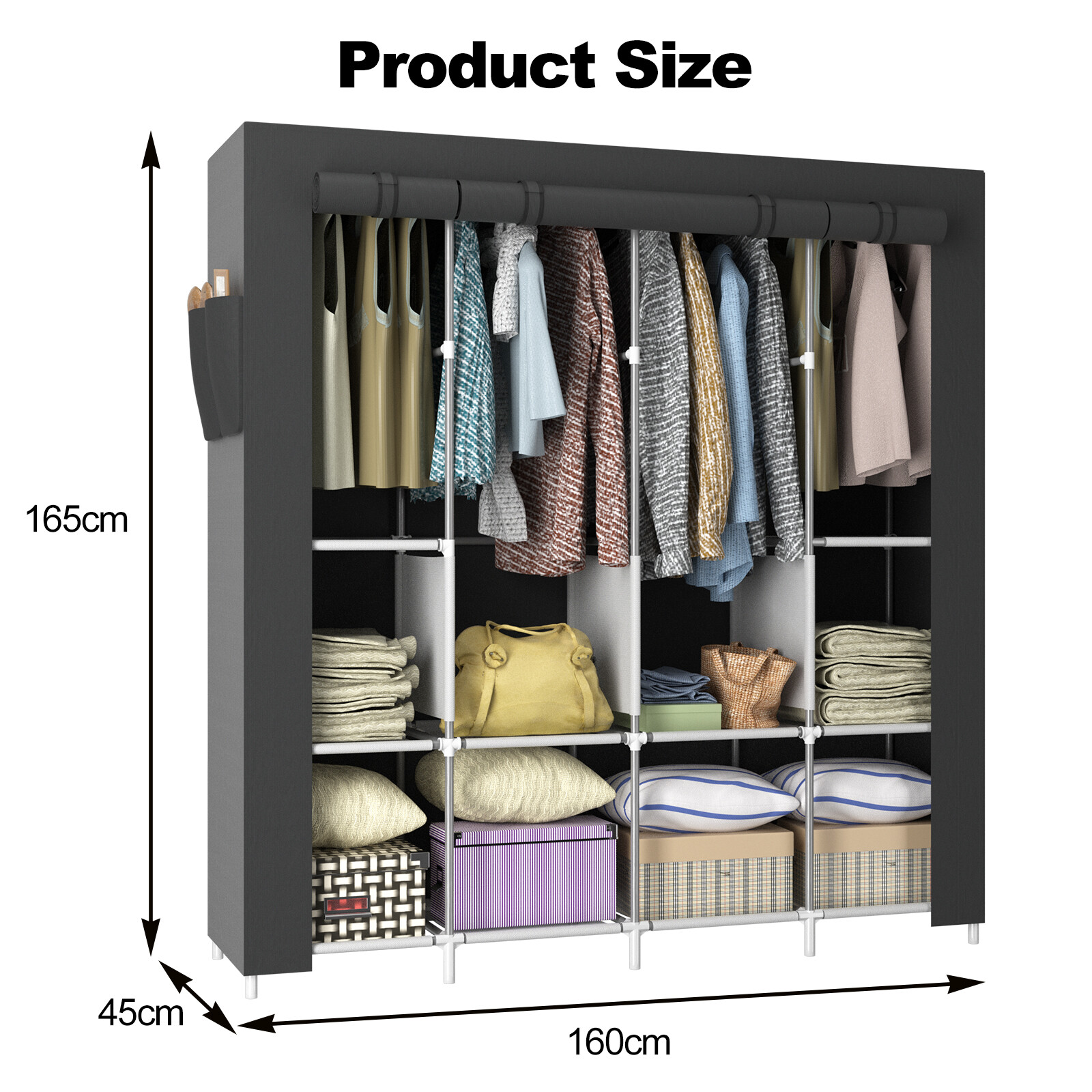 Practical Fabric Canvas Wardrobe Hanging Rail Clothes Shelving Storage