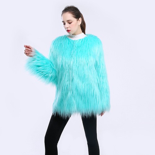 Women's Long Wool Faux Fur Fluffy Hair Parka Coat Winter Party Jacket Outwear - Foto 24 di 27