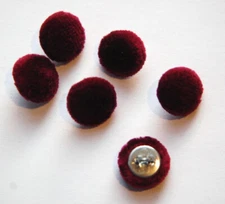 Vintage Burgundy Soft Velour Fabric Buttons 13mm Metal Shank (6) btn004K