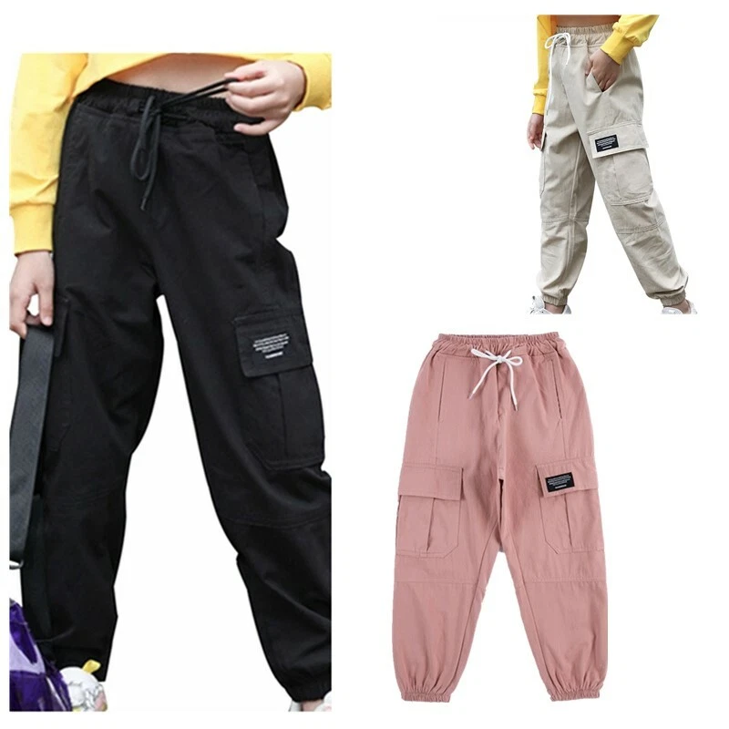 Kinder Cargo Hose Elastische Taille Sport Jogger Hose für Mädchen Street  Hip Hop