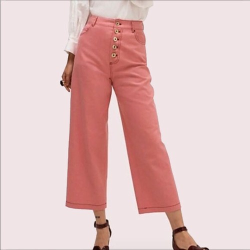 Kate Spade Size 0 Pink Wool Cotton Heather Basket Weave Pants Wide Leg Crop B29 - Picture 2 of 11