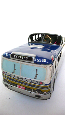 Autocar Greyhound électrique Yanoman – Tôle Litho Japon, 27 Cm, Bon état, Jouet Miniature