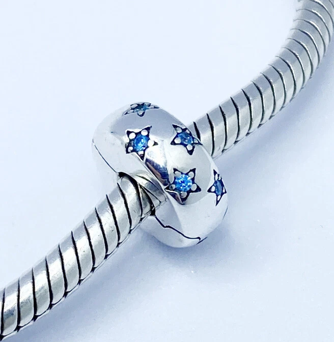 Blue Stars Charm Bead Spacer Stopper Clip Genuine 925 Sterling Silver 💖