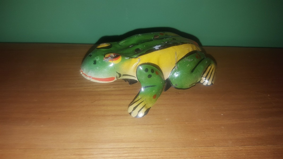 Ancien jouet grenouille sauteuse mécanique tôle Germany 1930 Technofix ? Dislter