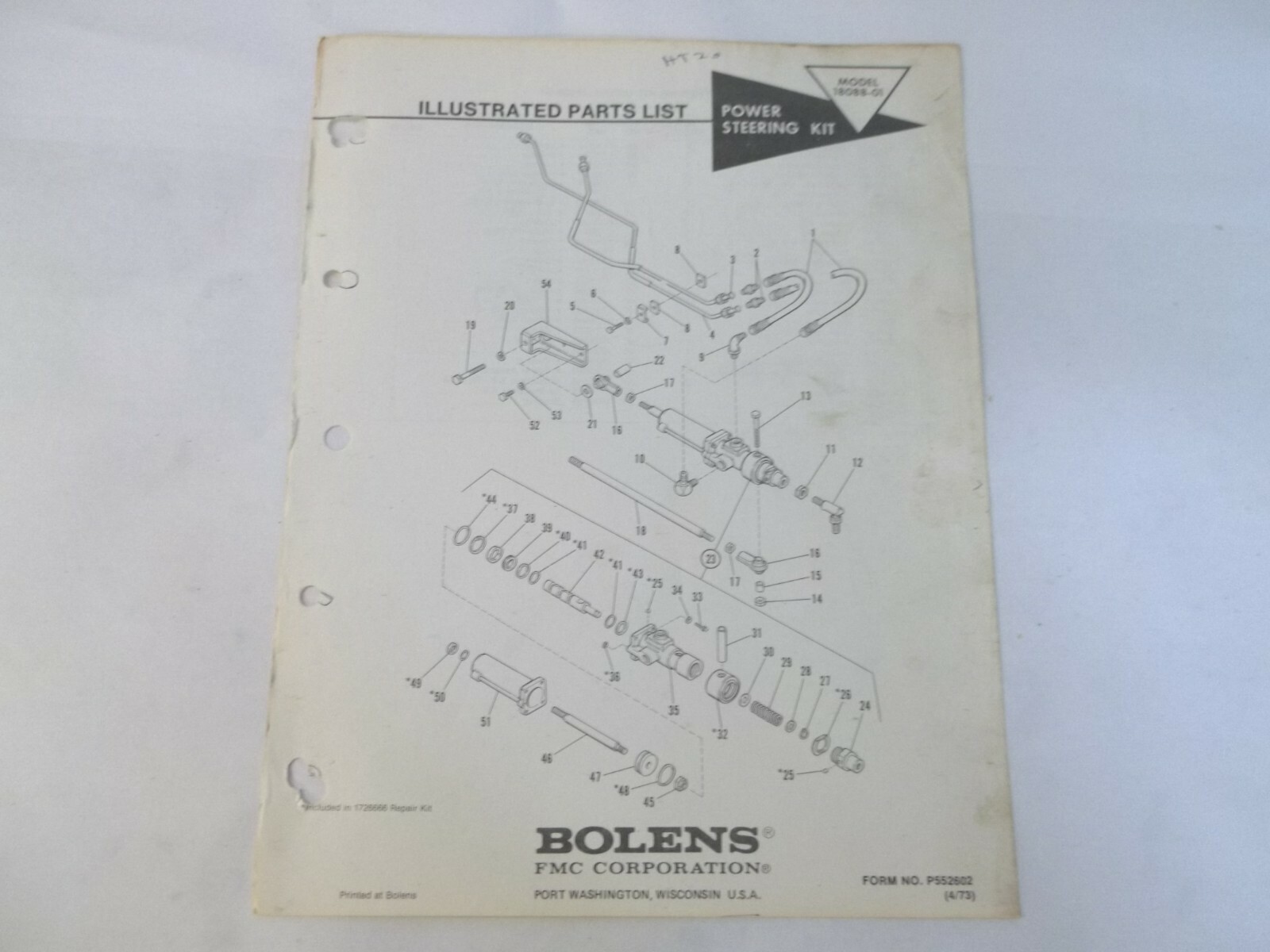 Bolens Model 1808801 Power Steering Kit Illustrated Parts List eBay