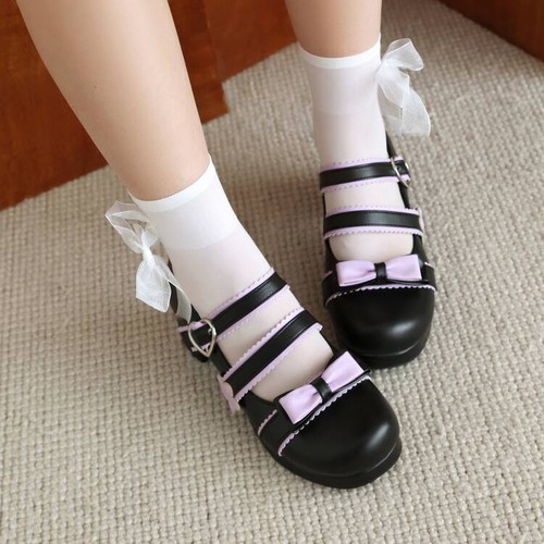 Sweet Lolita Girls Shoes High Chunky Heels Round Toe Leather Buckle Dress Shoes - Picture 11 of 28