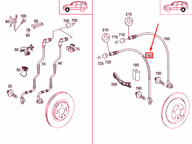 MB ML W166 Rear Right Brake Wear Sensor Wiring Harness A1645406510