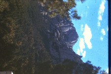 c1960's Kodachrome 35mm Slide Mountain Landscape Pine Trees Blue Sky Clouds