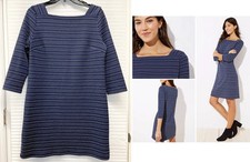 LOFT Womens Blue White Stripe Textured Square Neck Knit Shift Dress Size Small