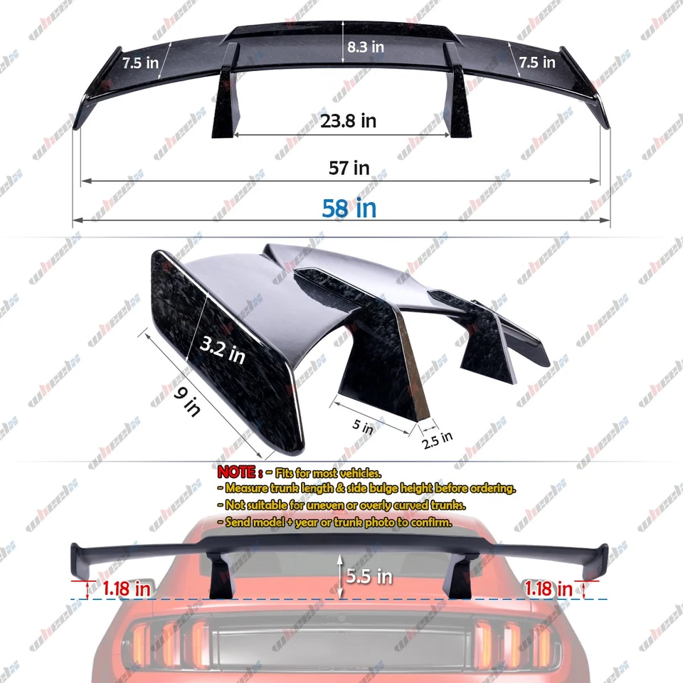For Nissan Maxima Altima 58" PRO Style Trunk Spoiler Racing Wing Forged Carbon - Image 4 of 4