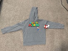 NWT Old Navy Super Mario Logo Pullover Hoodie Heather Gray Size M 8 