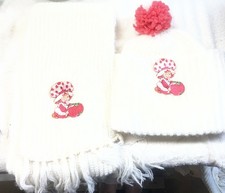 Vintage Strawberry Shortcake Embroidered hat with Pom Pom and scarf with fringe