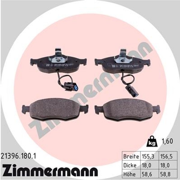 Bremsbelagsatz Scheibenbremse Zimmermann 21396.180.1 FüR Mondeo Cougar Ford Bnp-image