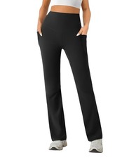 Womens High Waist Yoga Pants Stretchy Casual Trousers Straight Leg Pull On Si...