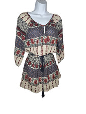 Forever 21 Boho Floral Tunic Dress M Peasant Festival Tassel India