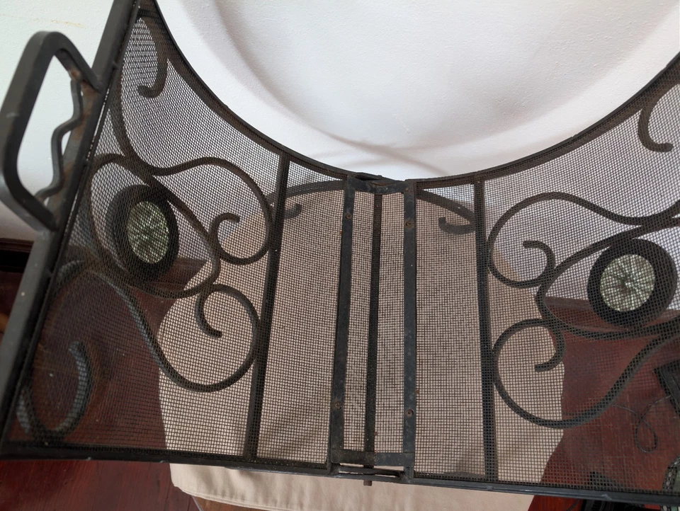 Cesta grande para chimenea con soporte de troncos plegable de madera pesada vintage con vidrio Art Deco Foto 3 de 4