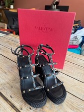 NEW!! VALENTINO GARAVANI Rockstud 95 Black Leather Wedge Sandals 39 UK 6 §