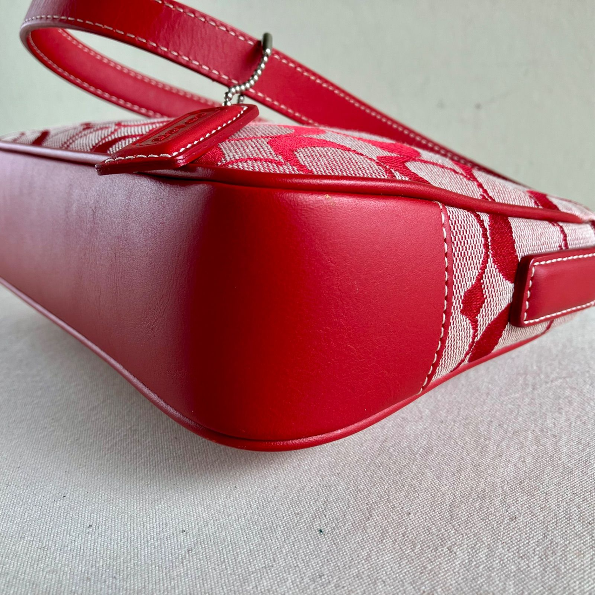 Vintage Coach Signature Demi Mini Shoulder Handbag Pouch Red