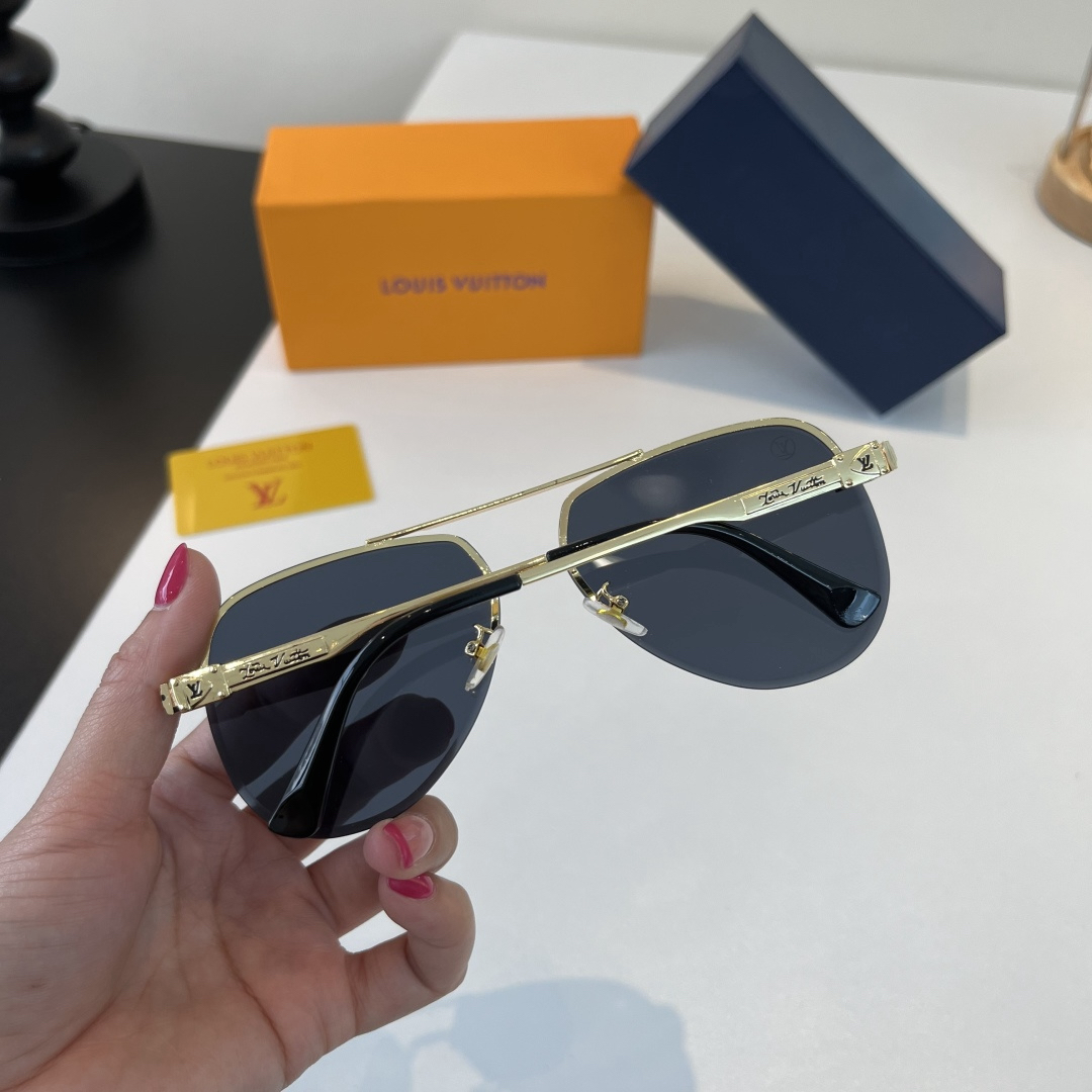 Louis Vuitton #21023 Black Lens Rimless Aviator Sunglasses 58 18