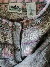 VTG 90s Floral Cardigan L Pink Gray Cottage Granny Garden Embroidered Sweater