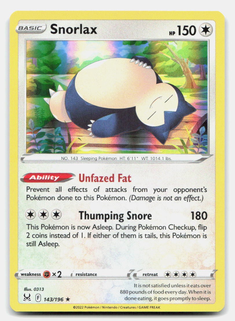 Snorlax 143/196 Holo Rare Lost Origin Pokemon NM