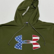 Under Armour Freedom Hoodie Mens Small Green Loose Pullover Sweatshirt USA Flag