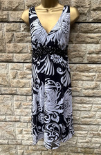 Ladies Debut Black/White Beaded Lined Fit N Flare Party Midi Dress UK 12