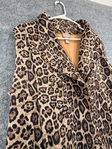 Chico's Leopard Print Fleece Zip Front Lined Vest Womens Size 2 Brown Black image 7